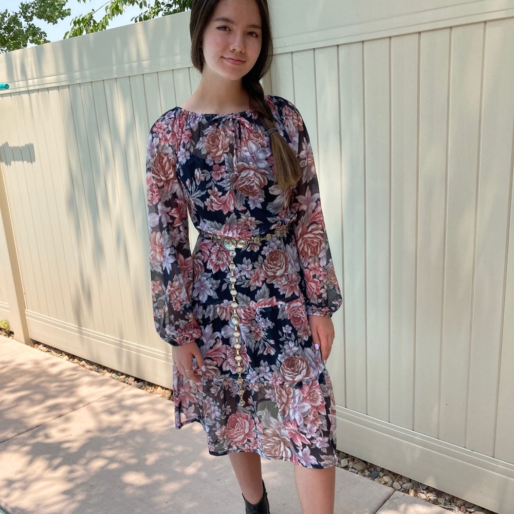 Vintage Dark Floral Peasant Dress